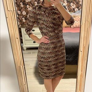 David Meister Multicolor Chevron Long Sleeve Dress